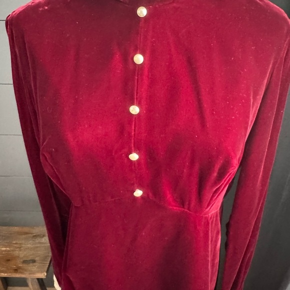 Vintage Red Velvet Like 1960’s Zippered Dress with Cream Lace, Christmas - Picture 12 of 16